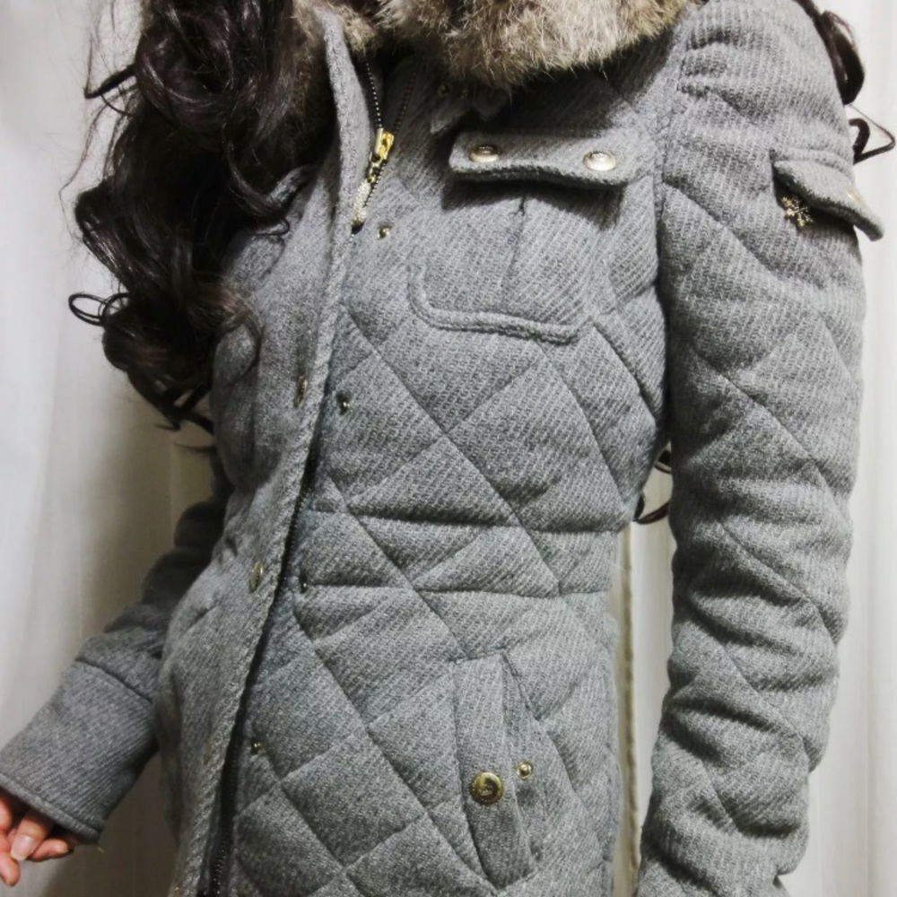 Juicy couture gray rabbit fur down jacket P